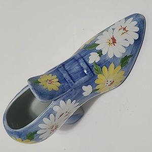 Vintage Andrea by Sadek Thailand Shoe Vase Flowerpot Daisy Flower Yellow White